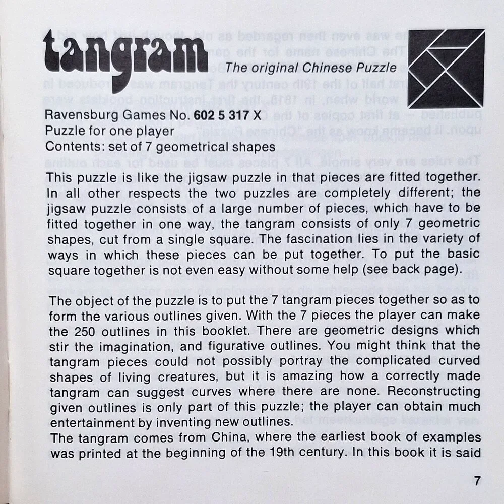 1976 Ravensburger Tangram Original China Puzzle West Germany Vintage